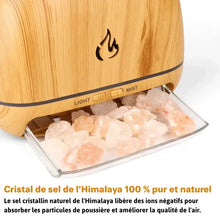 Charger l&#39;image dans la galerie, Diffuseur d&#39;huiles essentielles 3 en 1 au sel rose de l&#39;Himalaya 100% pur, et lampe avec lumière effet flamme (7 couleurs), diffuseur aromathérapie ultrasonique, humidificateur à brume fraîche
